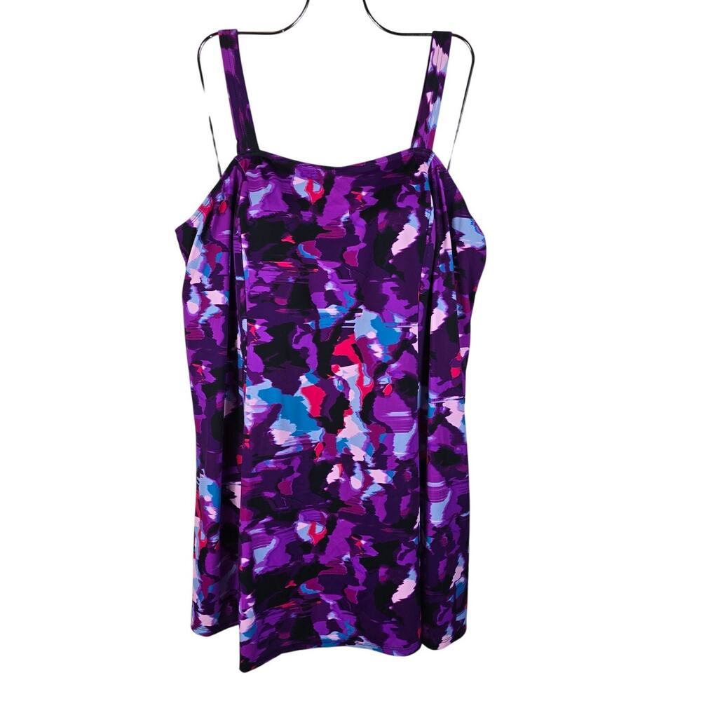 SwimSuits For All Purple Turquoise Red Bult In Bra One Piece Swim Dress 26 NWT